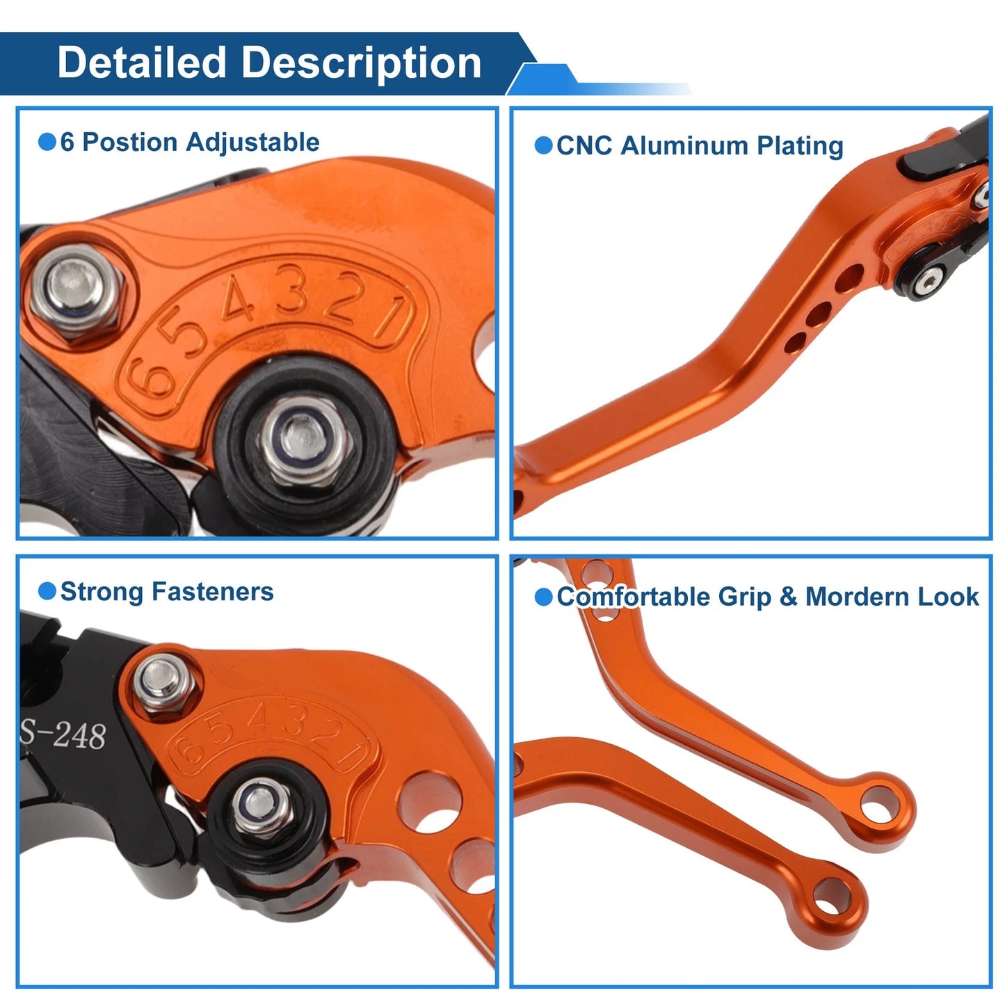 Adjustable Short Brake Clutch Levers for Suzuki GSR750/GSX-S750 (2011–2021) Orange