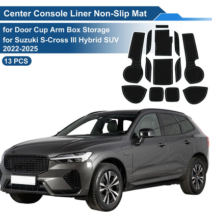 Set of 13 Non-Slip Mats for Suzuki S-Cross III Hybrid SUV (2022–2025) PVC Black