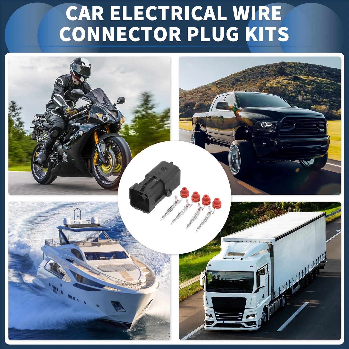 Set of 4 Waterproof 4 Pin Car Electrical Wire Connector Plug Kits