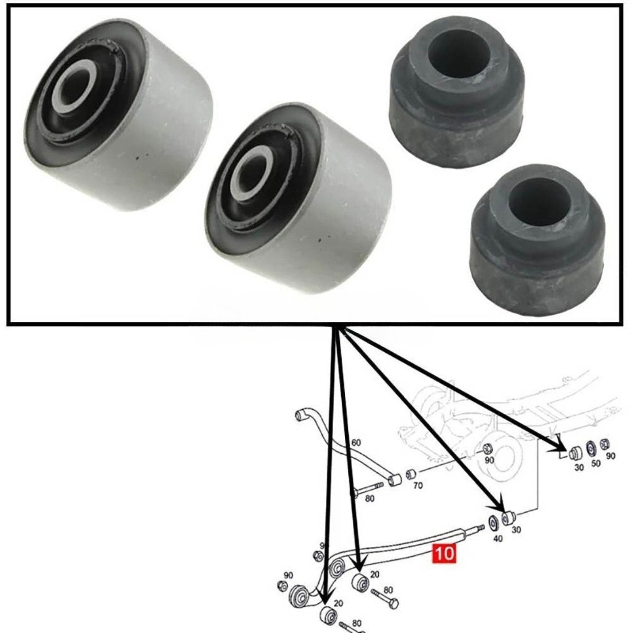 Set of 4 Front Lower Control Arm Bushings for Mercedes Benz W463 (1989–2023)