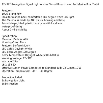 360° Navigation Lights for Boat Yacht 12V White