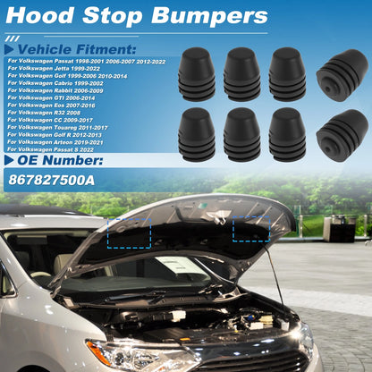 8Pcs Hood Bump Stop Rubber Bumper Cushion for Volkswagen Passat (1998–2001) 867827500A
