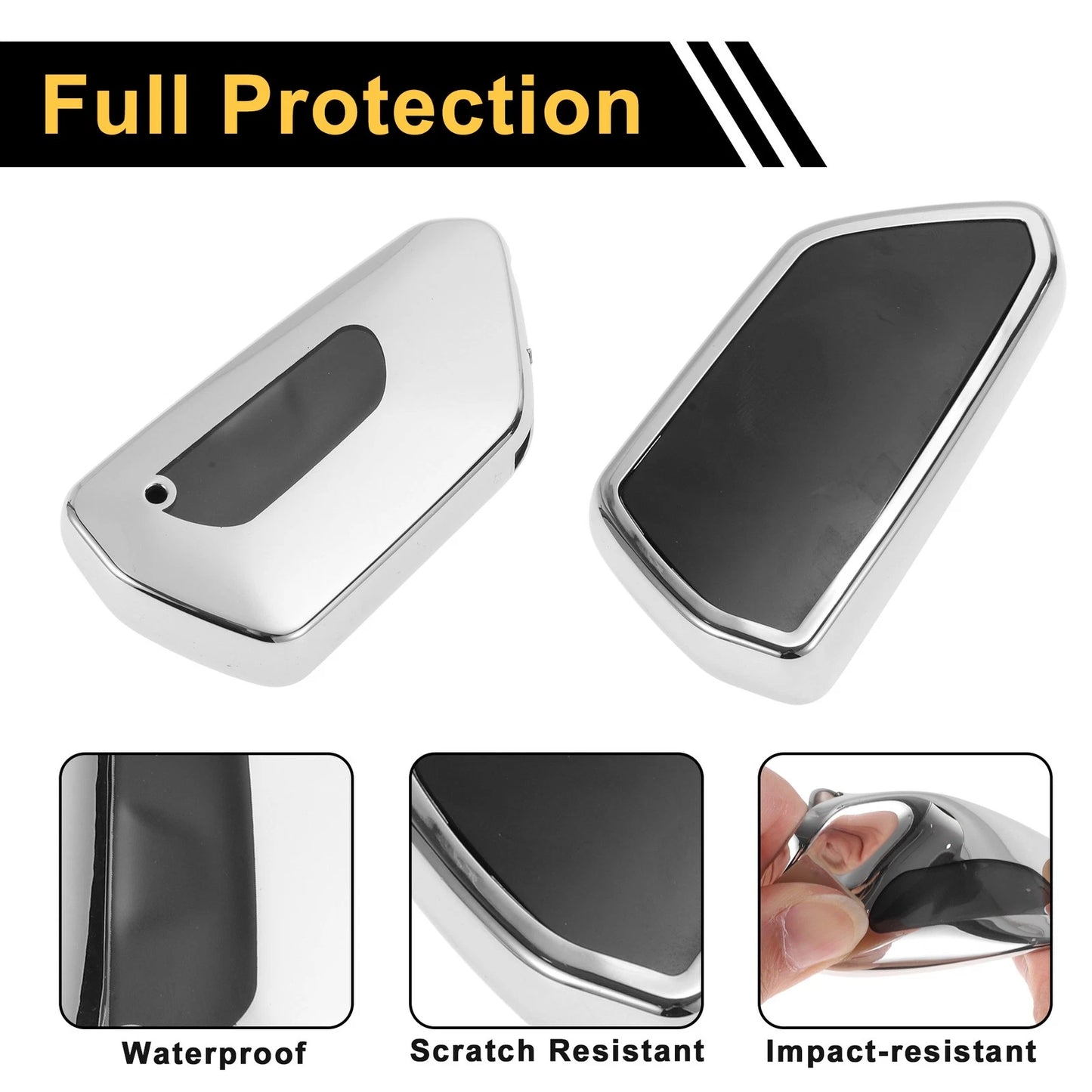 TPU Car Key Case for VW Golf 8 (2020–Present) - Silver Tone, 3 Buttons