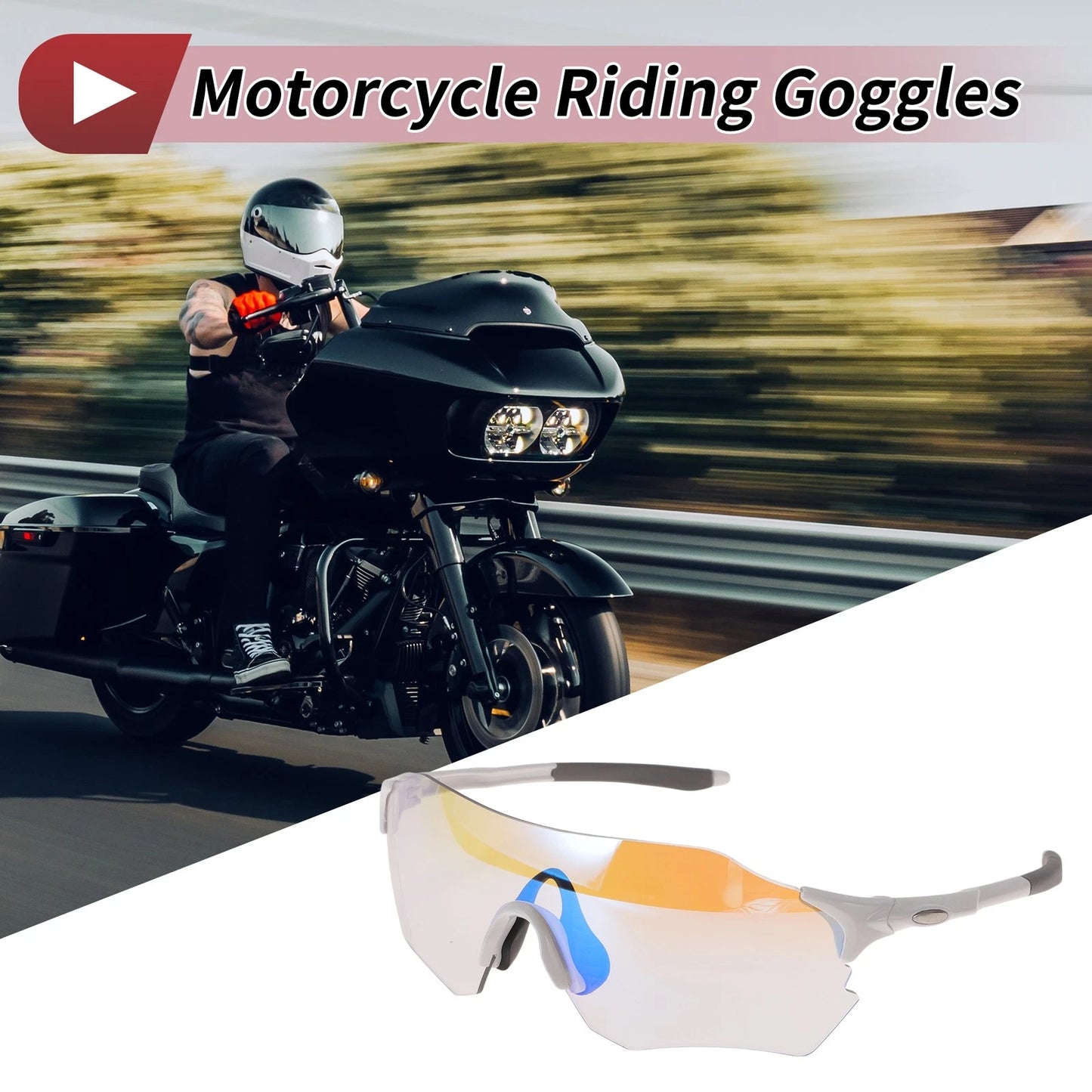 Set of 1 Motorcycle Riding Goggles for Universal Fit (Light Blue Lens)