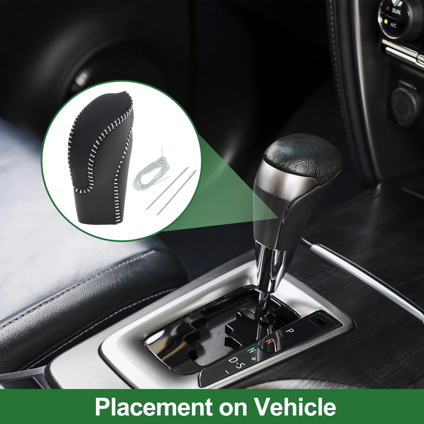 Gear Shift Knob Cover for Subaru Forester (2018–2023) Black Grey Faux Leather