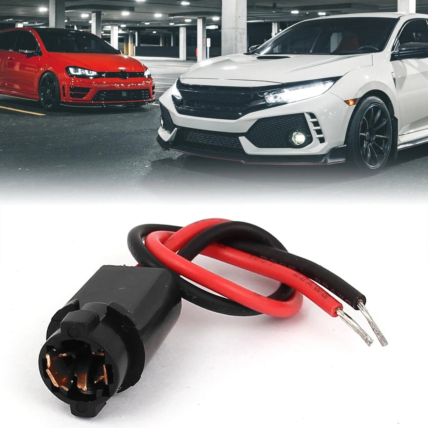 Set of 10 T5 LED Light Bulb Socket Connector Harness for DC 12V Vehicles