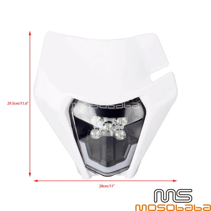 1X LED Headlight & White Cover for KTM 450/500 EXC, FREERIDE 250 F (2017-2023)