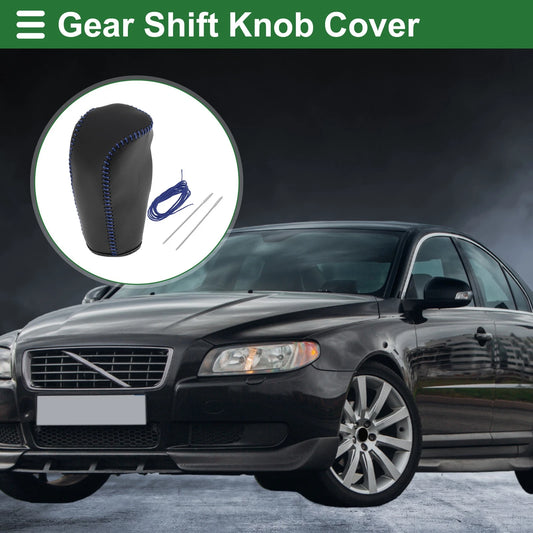 1 Pc Gear Shift Knob Cover for Volvo S80 (2007-2012) Black Blue Faux Leather