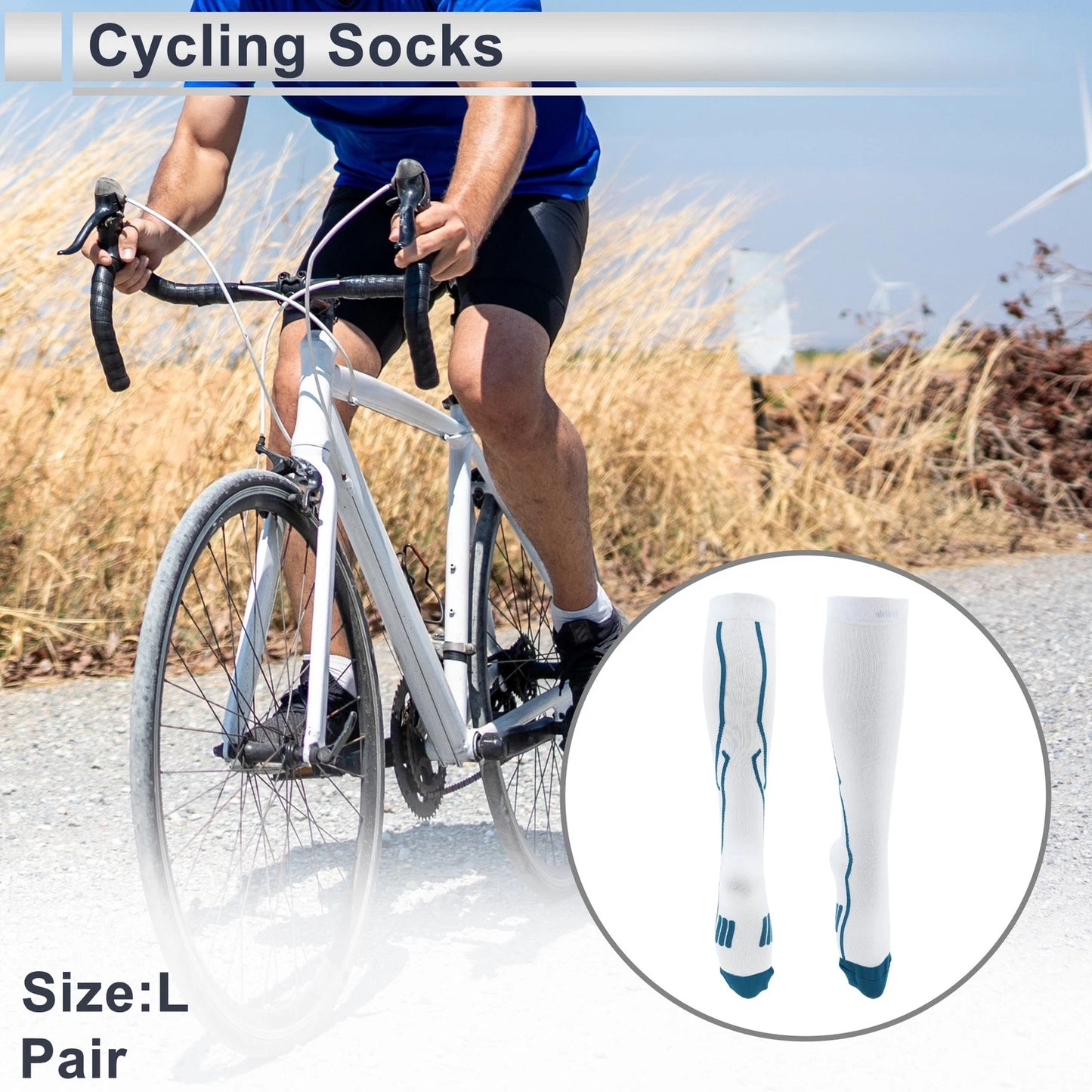 Cycling Socks Shock Absorption Size L High-cut White Blue