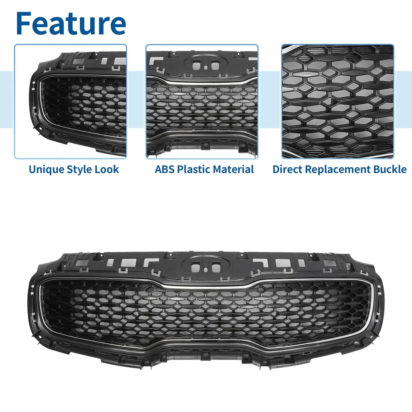 Front Upper Bumper Grille for Kia Sportage (2017–2022) Black Chrome