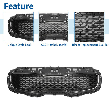 Front Upper Bumper Grille for Kia Sportage (2017–2022) Black Chrome