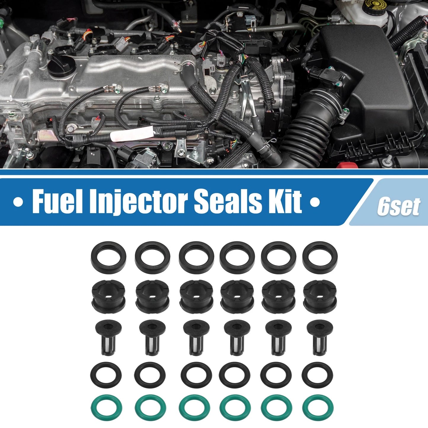 Set of 6 Fuel Injector O Ring Seals No. 06164P8EA00 for Honda Odyssey Pilot (2001–2004)