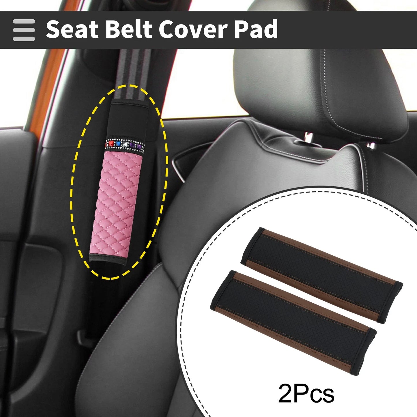 Set of 2 Faux Leather Seat Belt Cover Pads for Universal Fit (24cm)