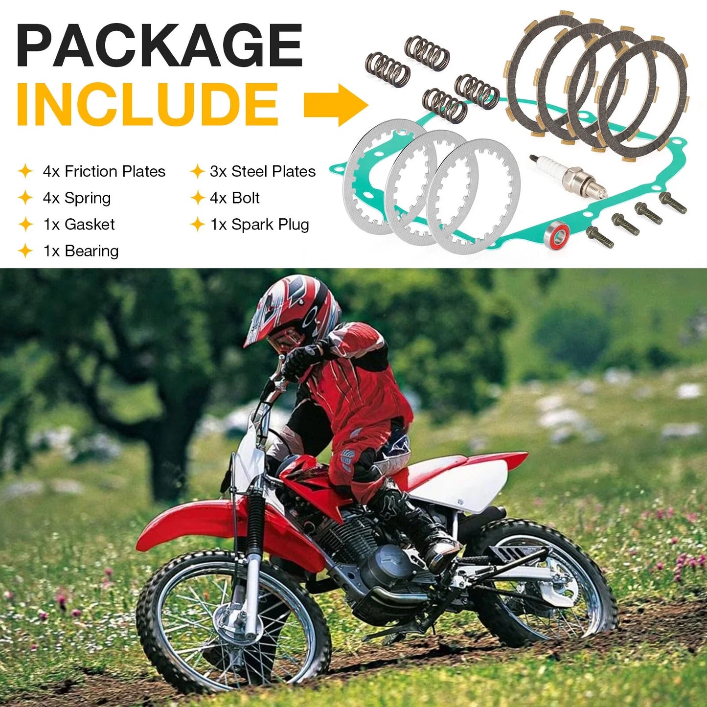 Clutch Friction Plates Gasket Kit for Honda CRF80F/CRF100F (2004–2013)