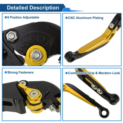 Brake Clutch Levers for Suzuki GSXR1000 (2009–2019) Black Gold Tone 1 Pair