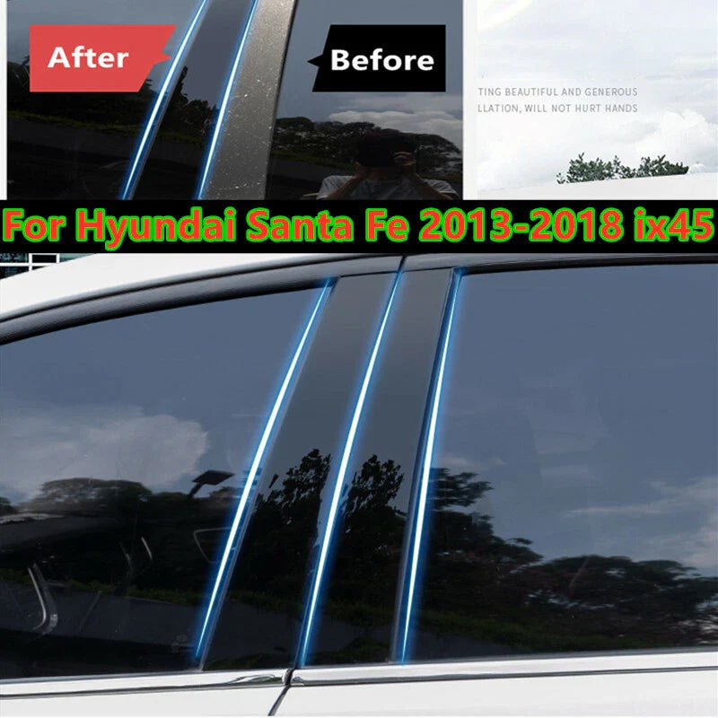 6Pcs / Black / Pillar Posts Door Trim Covers for Hyundai Santa Fe (2013–2018)