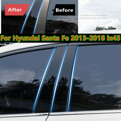 6Pcs / Black / Pillar Posts Door Trim Covers for Hyundai Santa Fe (2013–2018)