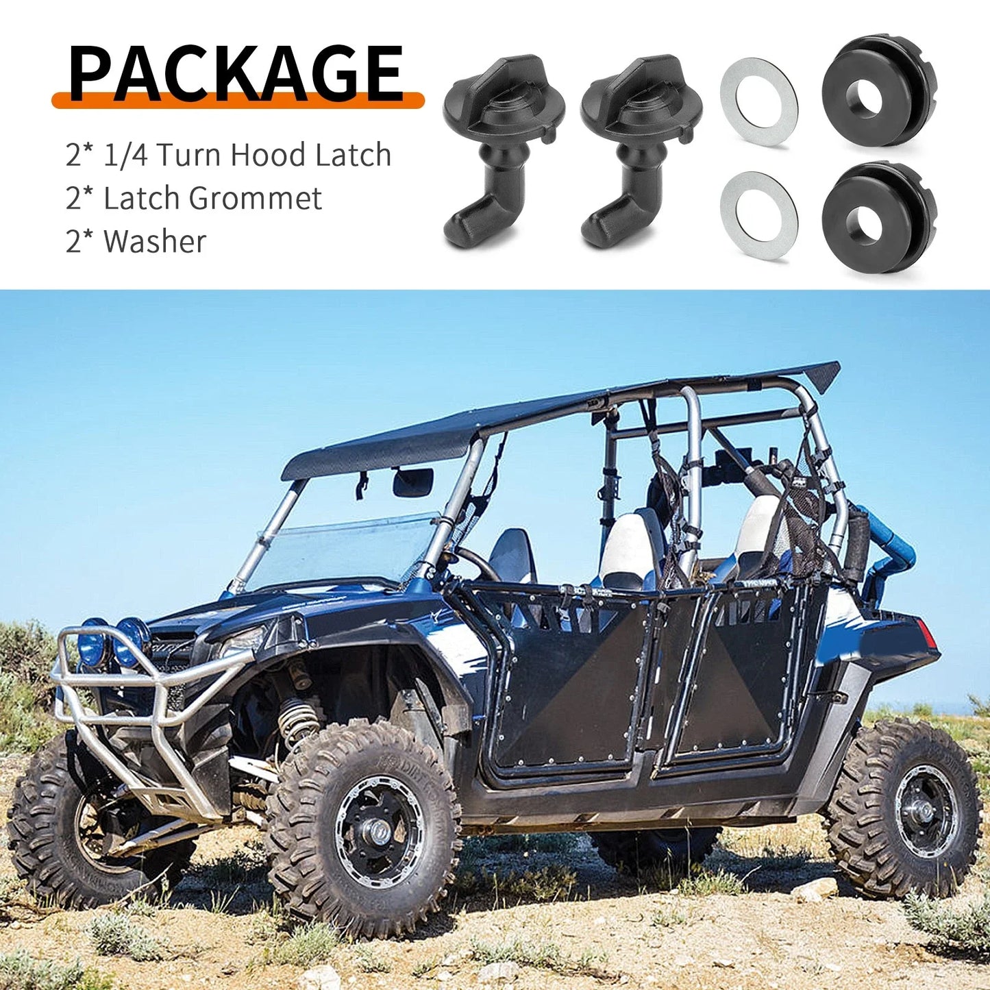 2 x Hood Latch Toggles Washer Kit for Polaris RZR 570/800/900 S4 (2007–2014)