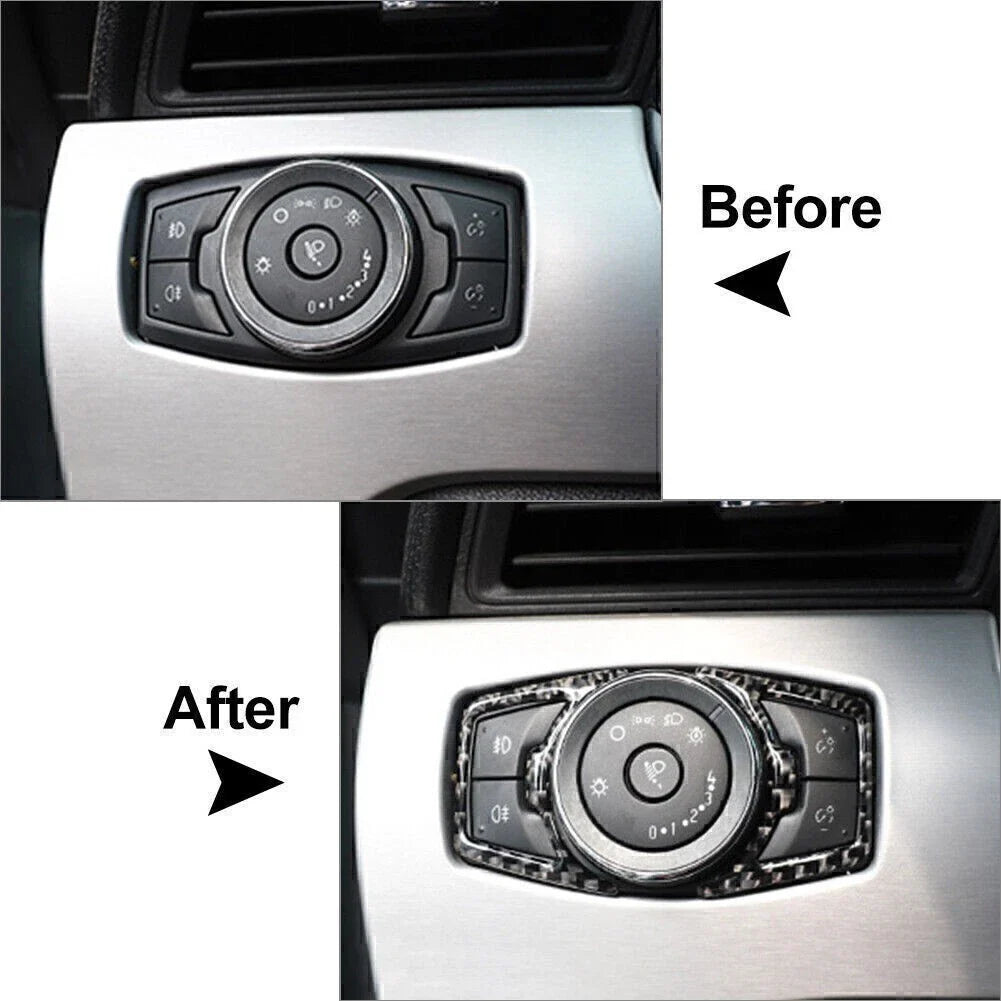 Carbon Fiber Headlight Switch Trim Sticker for Ford F150, Mustang, Explorer (2014-2023)
