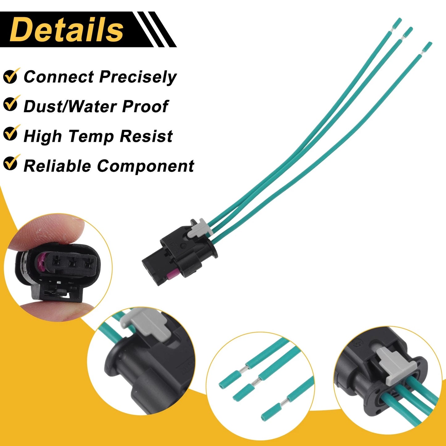 Set of 3 Pin Connector Plug for Ford Edge 2.0L L4 (2012–2018) No.CU2Z14S411YA