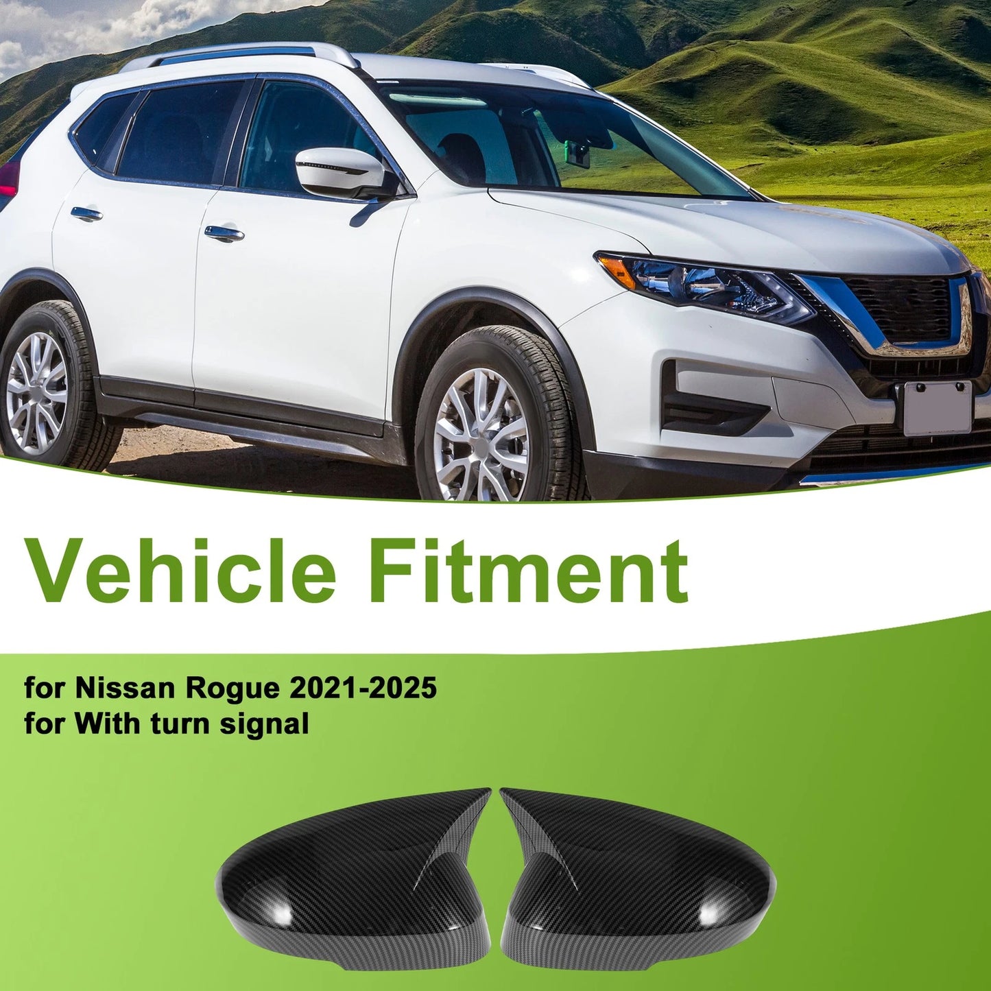 Set of 2 Side Mirror Cover Caps for Nissan Rogue (2021–2025) Black