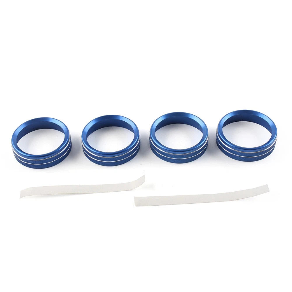 Set of 4 Air Conditioner Switch CD Button Ring Knob Trim for Ford F150 (2015–2020) Blue