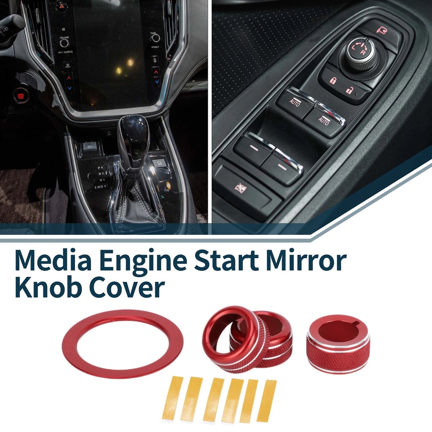 Set of 4 Media Tune Engine Start Mirror Switch Knob Covers for Subaru WRX (2022–2023) Red