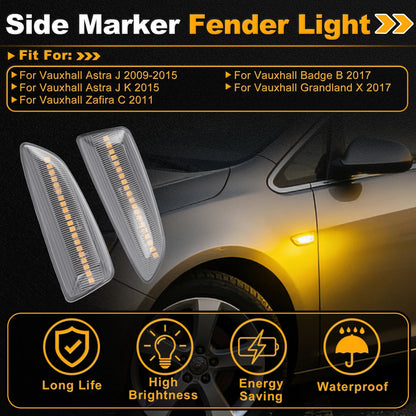 Set of 2 Side Marker Fender Lights for Vauxhall Astra J (2009–2015) Transparent Lens