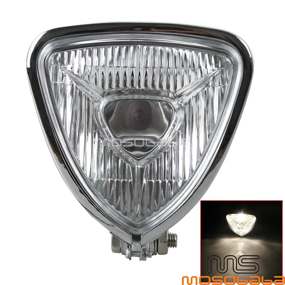 Chrome Triangle Retro Headlight for Harley Chopper Cafe Racer