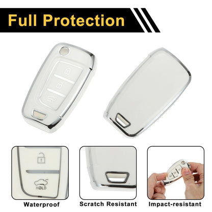 TPU Silicone Car Key Case for Hyundai i10 (2010–2023) - White/Silver Trim