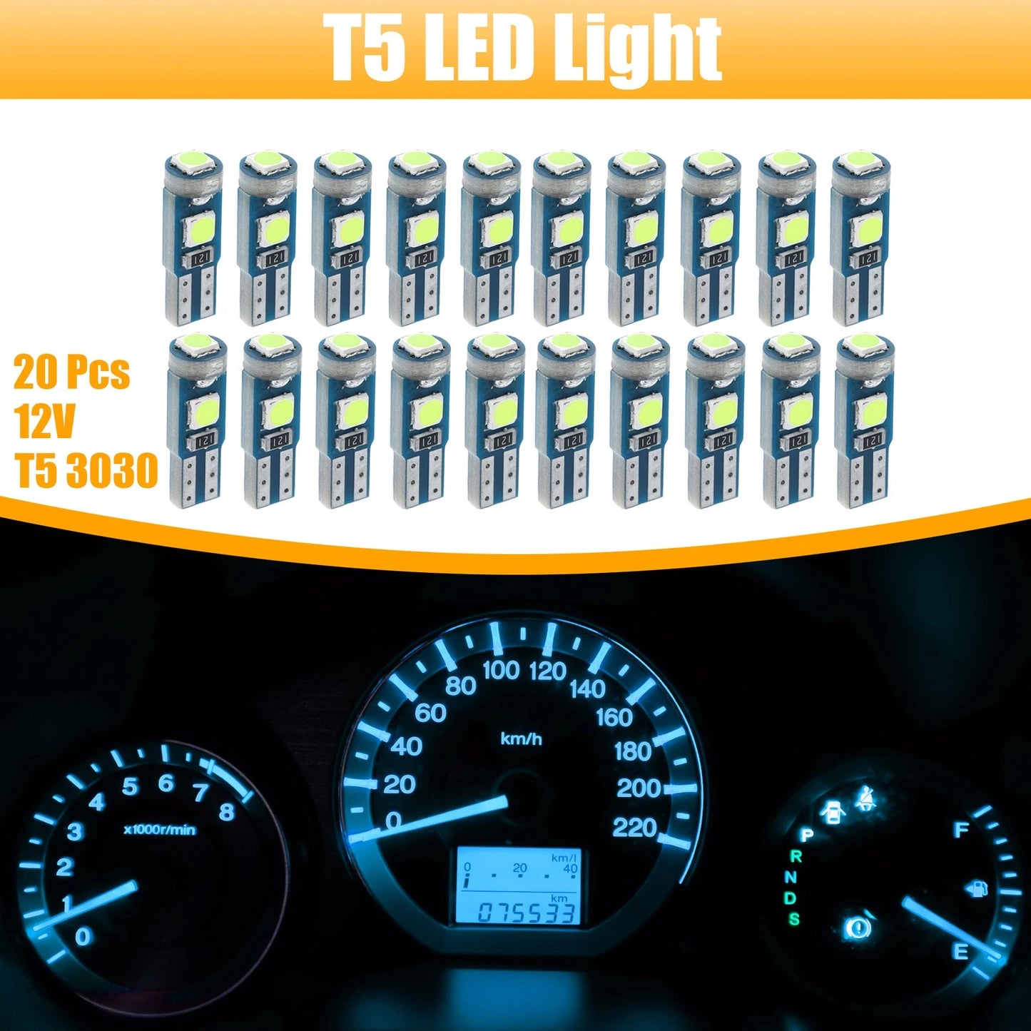 Set of 2 T5 3030 3SMD Interior LED Bulbs for Car Panel (DC 12V)