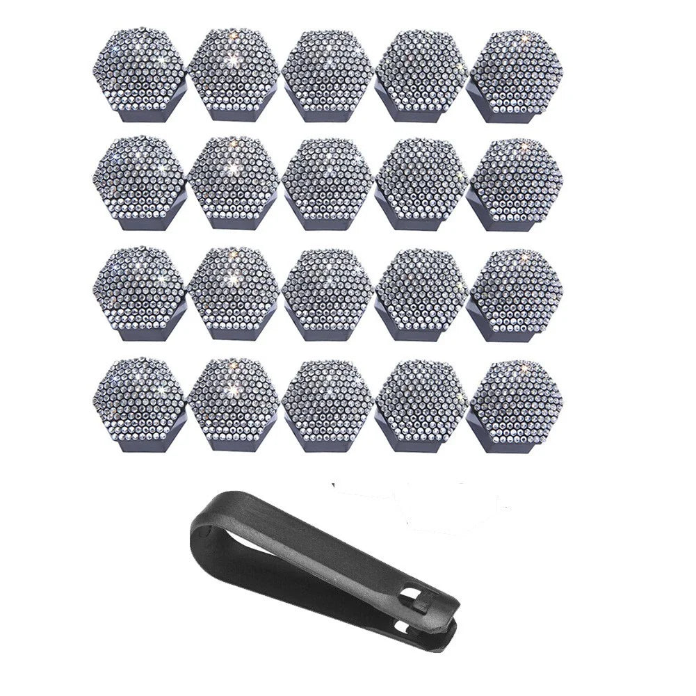 Lug Nut Covers 20Pcs White Rhinestone for Cars
