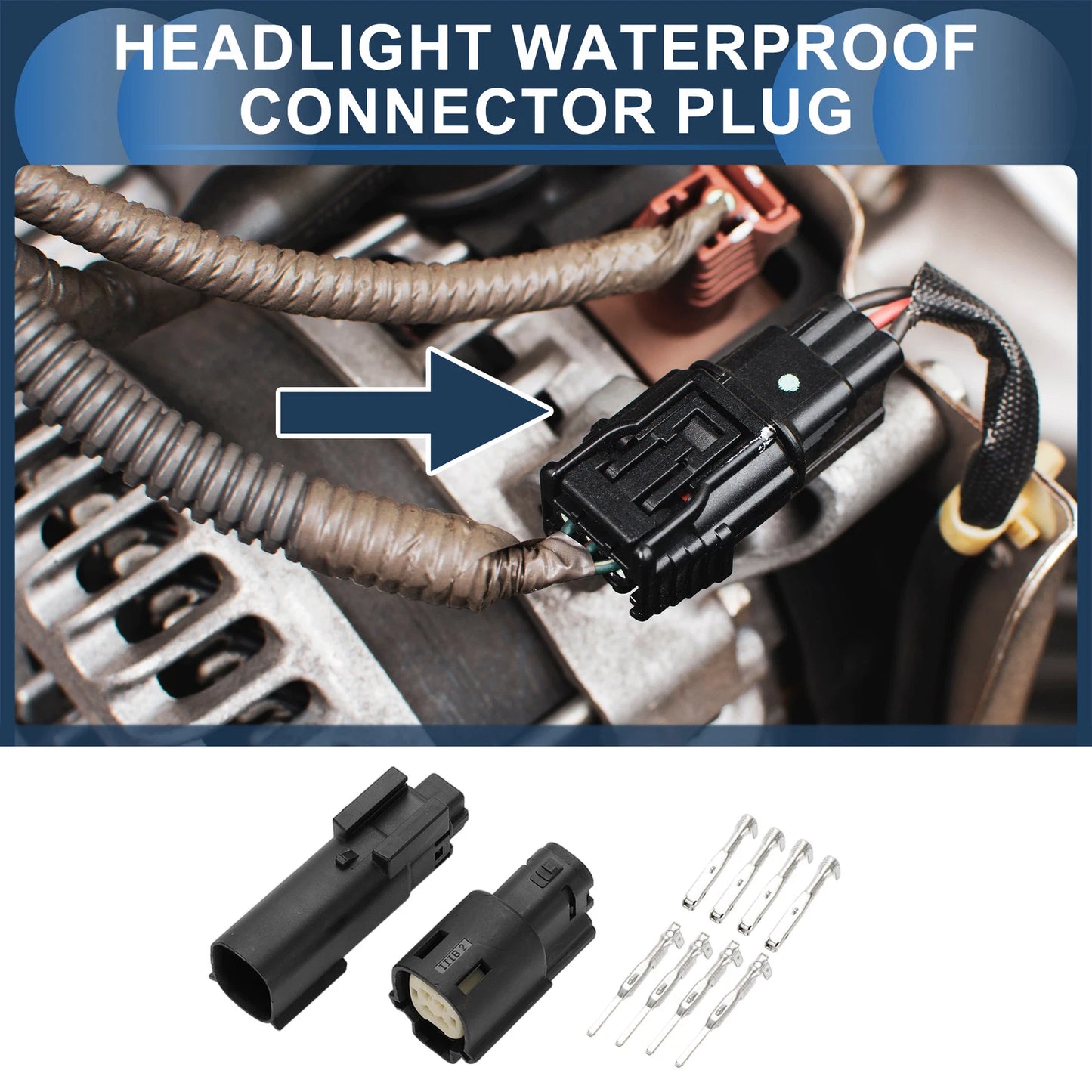 Set of 4 Pin Headlight Waterproof Connector Plugs for Harley-Davidson