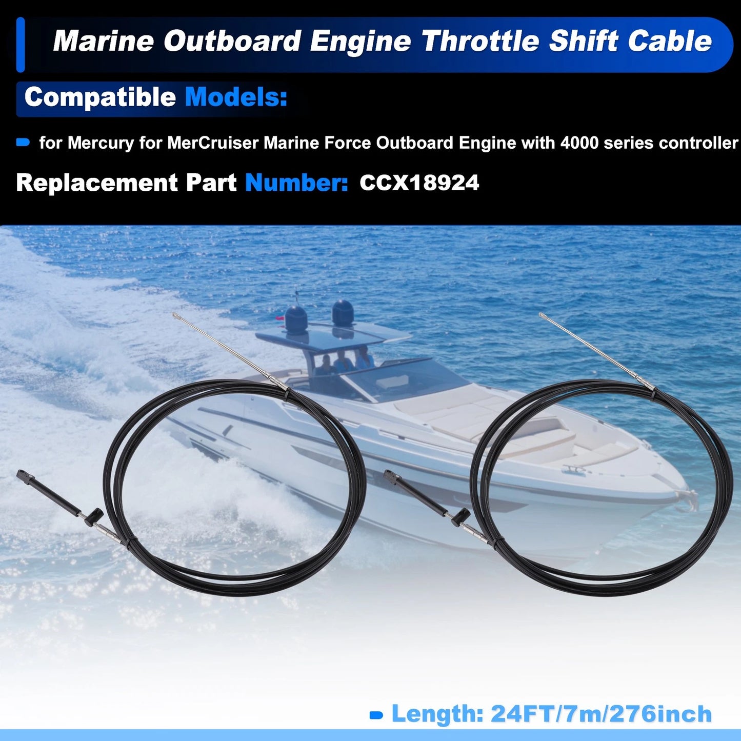 2Pcs Throttle Shift Control Cable for Marine Outboard (7m)