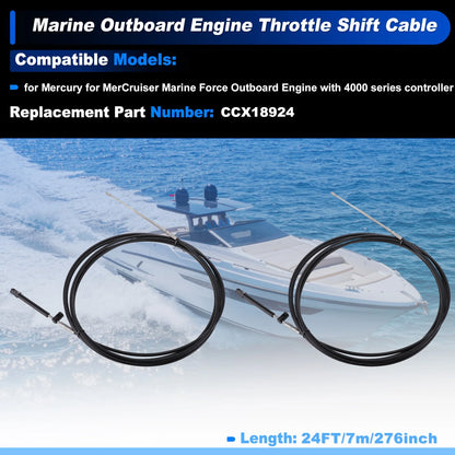 2Pcs Throttle Shift Control Cable for Marine Outboard (7m)