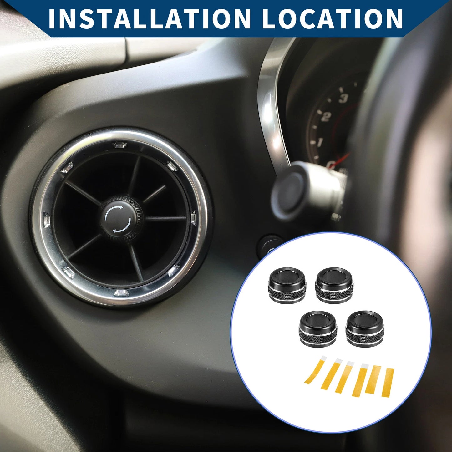 Set of 4 AC Vent Adjust Switch Knob Cover Rings for Ford Bronco Sport (2021–2023) Black