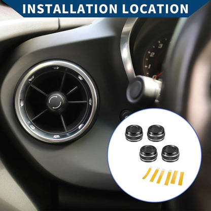 Set of 4 AC Vent Adjust Switch Knob Cover Rings for Ford Bronco Sport (2021–2023) Black