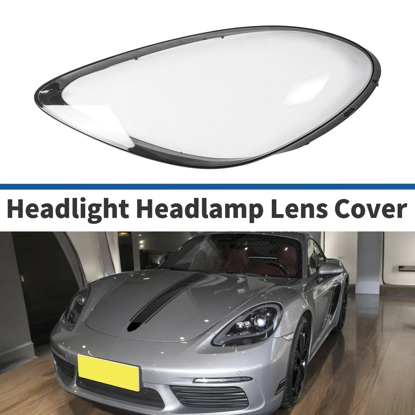 1 Pcs Headlight Lens Cover for Porsche 718 (2017–2022) Clear Black