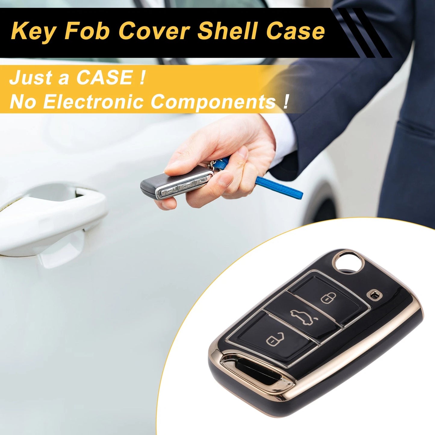 TPU Key Fob Shell Cover Case for VW Golf 7 (2013–2023) - Black Gold Tone