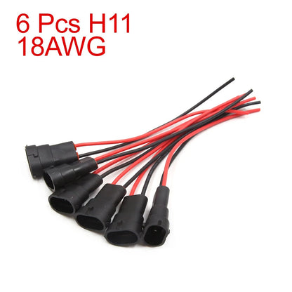 Set of 6 H11 Fog Light Bulb Extension Wire Harness Female Socket Connectors for Car