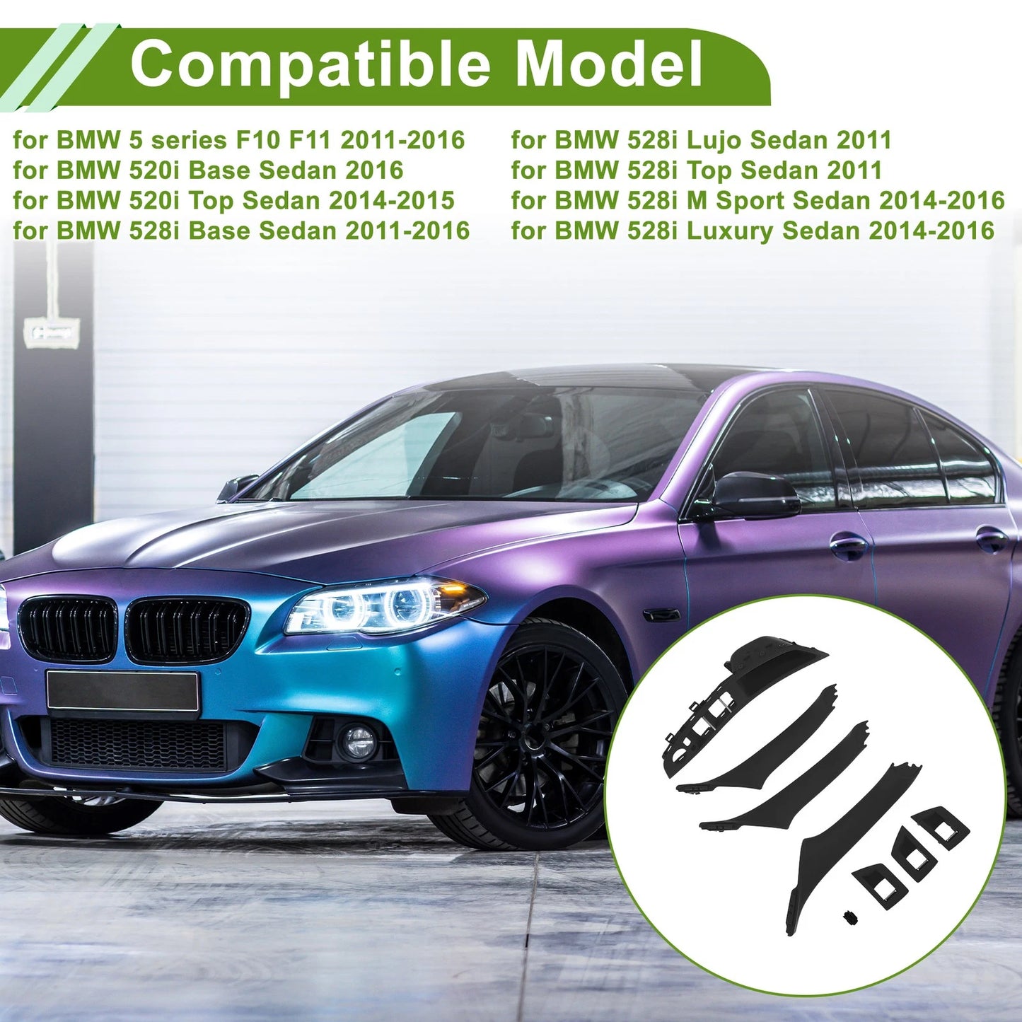 Door Panel Handle Pull Trim Cover for BMW 5 Series (2011–2016) Black