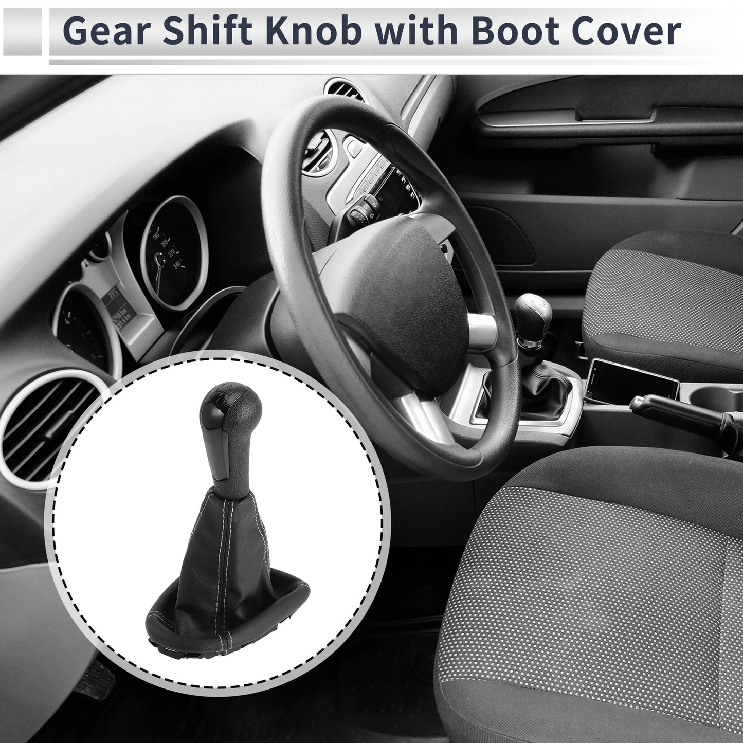 5 Speed Shift Knob with Boot Cover for Chevrolet Spark (2011–2015) Faux Leather