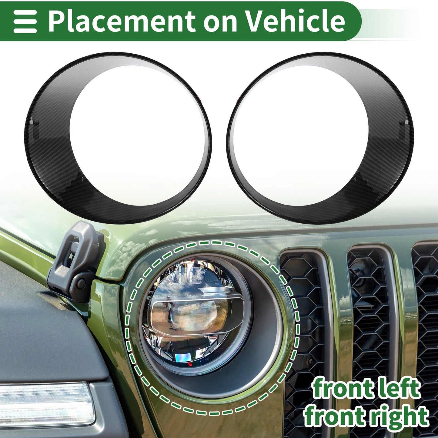2 Pcs Headlight Trim Bezel for Jeep Wrangler (2024) ABS Carbon Fiber Black