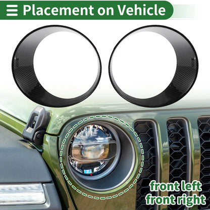 2 Pcs Headlight Trim Bezel for Jeep Wrangler (2024) ABS Carbon Fiber Black
