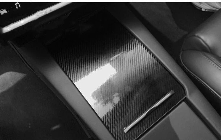Glossy Carbon Fiber Console Armrest Box Sticker Cover for Tesla Model S/X