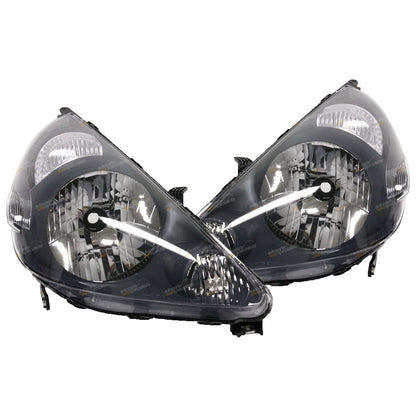 Set of 2 Black Headlights for Honda Jazz GD Series (2002–2004)