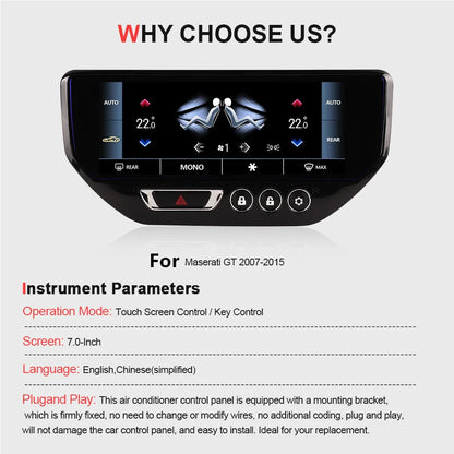 7" Climate Screen AC Control Panel for 2007-2015 Maserati GT