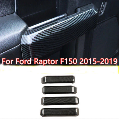 No-Logo Carbon Fiber Door Handle Cover Trim for Ford F-150 Raptor (2015–2020)
