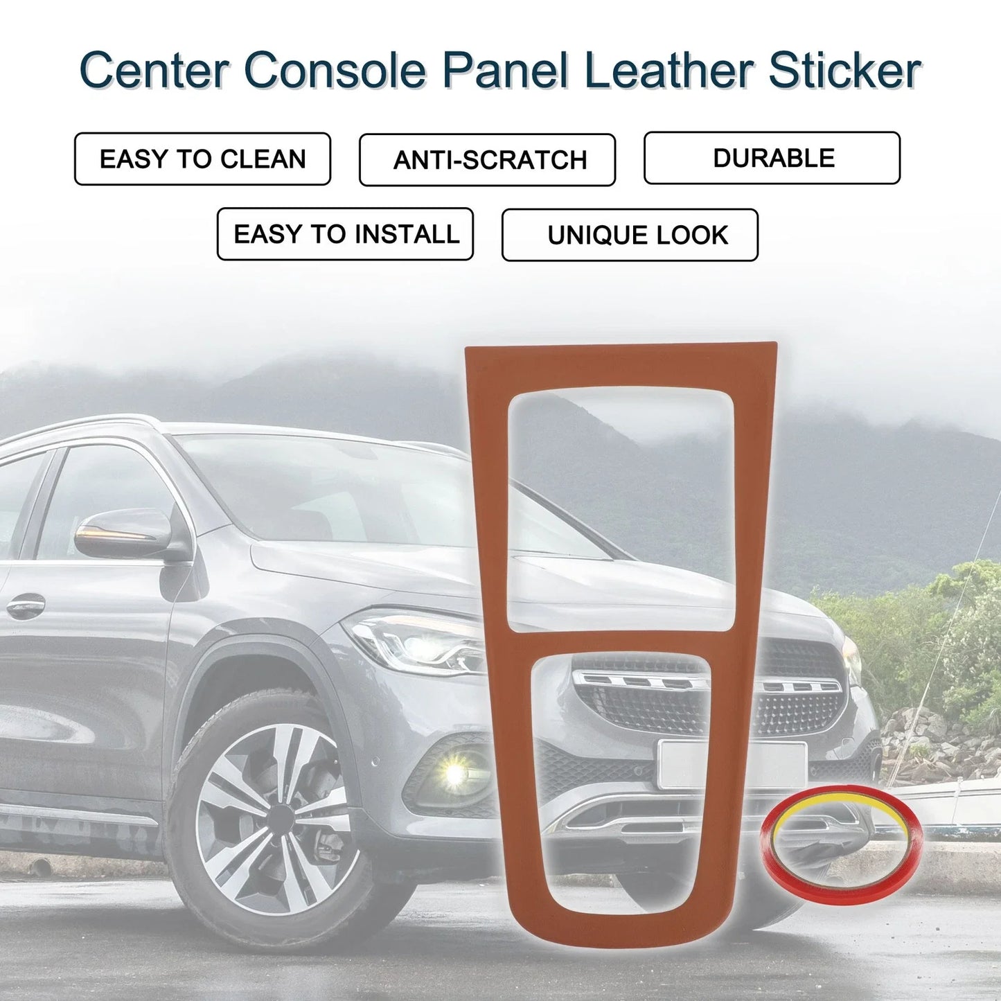 Center Console Panel Sticker for Mercedes-Benz GLA GLB EQA EQB 2020-2024 Brown