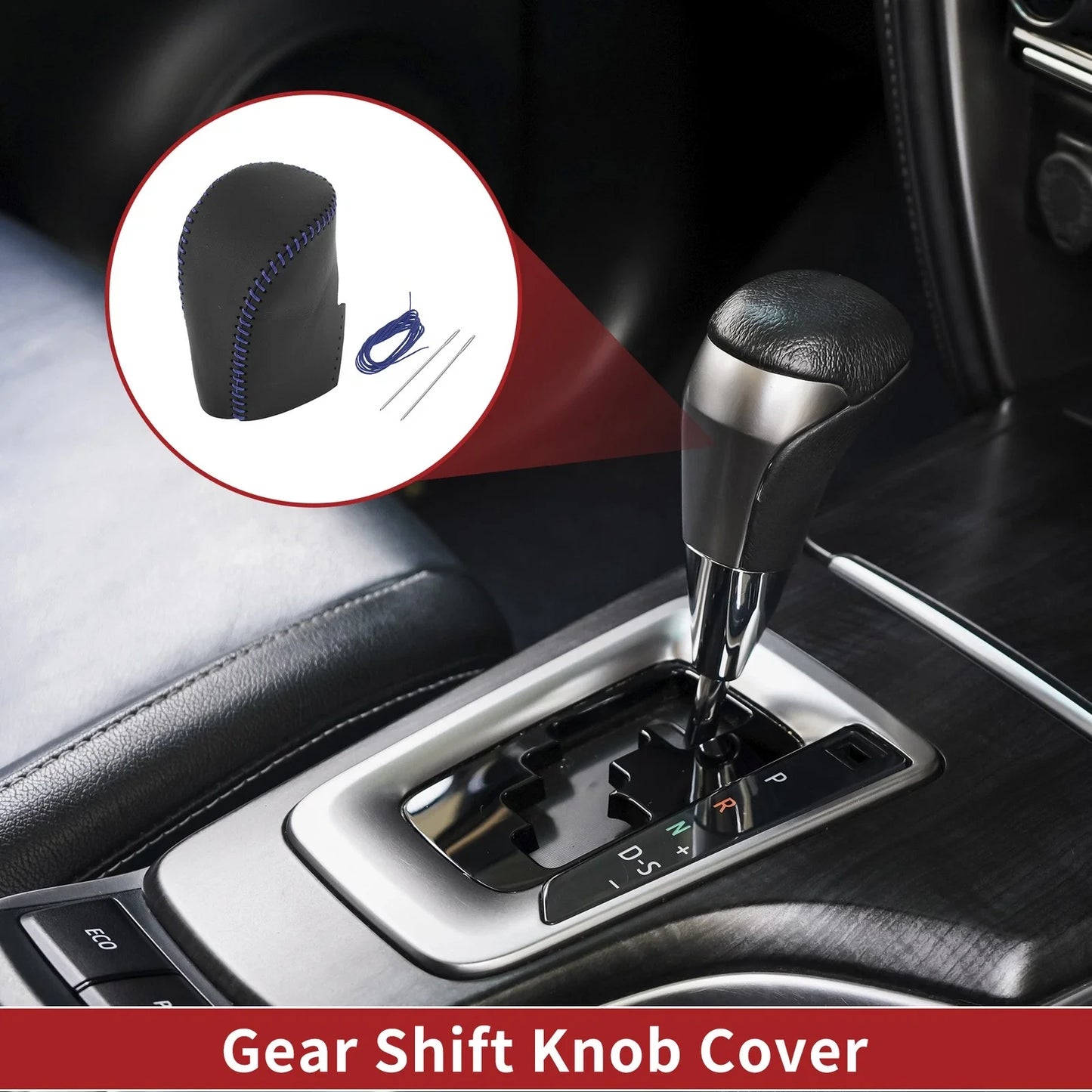 Car Gear Shift Knob Cover for Honda HR-V 2023-2024 Black Blue Faux Leather
